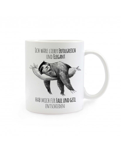 Tasse Faultier mit Spruch erfolgreich und elegant - faul und geil cup sloth successful and graceful - lazy and awesome ts275