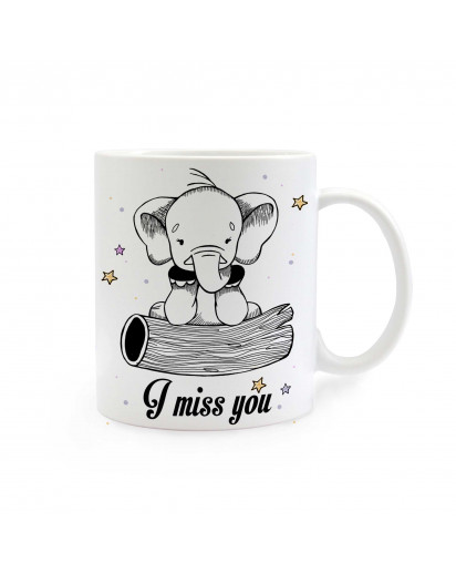 Tasse Elefant mit Sternen und Spruch I miss you Cup elephant with stars and saying I miss you ts283