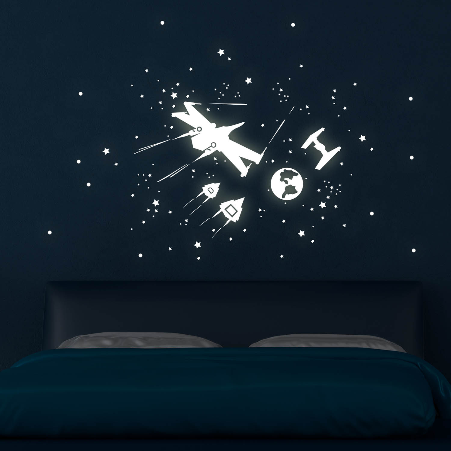 Wandtattoo Sternenflotte ~ Tassen Weltall Leuchtsticker Sterne Punkte Raumschiffe fluoreszierend Wandtattoos mit M1747 Weltraum Sterne Elfentür, und