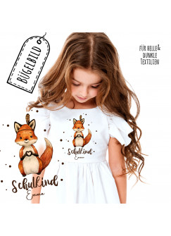 Bügelbilder zum Schulbeginn Fuchs mit Herz & Wunschname Schulkind Applikation Kissen Shirt Taschen Bügelbild Patch in A5 bb184