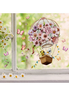 Fensterbild Ente Biene Heißluftballon Schmetterlinge rosa wiederverwendbar Fensterdeko Fensterbilder Frühling Deko Dekoration bf172