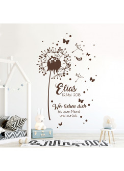 Wandtattoo Babyzimmer Pusteblume Geburtsdaten & Zitat Kinderzimmer Wanddeko Wandgestaltung mit Namen & Datum M2351