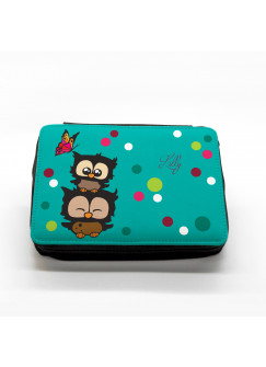 Hauptbild gefüllte Federtasche Eulen mit Punkten und Schmetterling filled pencil case owls with dots and butterfly