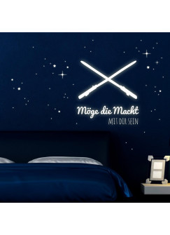 Wandtattoo Lichtschwerter Laserschwerter Möge die Macht mit dir sein mit Sterne und Punkte Leuchtsticker fluoreszierend M1729B