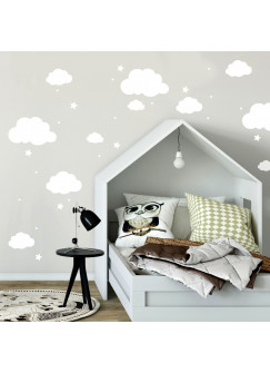 Wandtattoo mit Wolken Sterne & Punkte in weiß Kinderzimmer Wanddeko Wandgestaltung M2334
