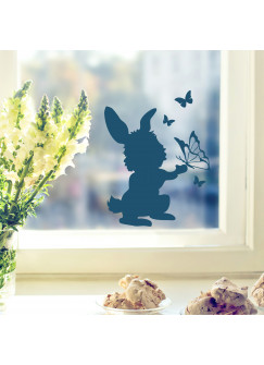 Fensterbild Wandtattoo Hase Kaninchen mit Schmetterlingen M1857