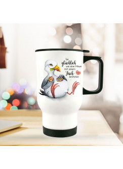 Thermobecher Isolierbecher Möwe Vogel Spruch Sei glücklich wie eine Möwe Kaffeebecher Geschenk tb258
