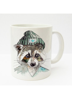 Tasse Waschbär mit Mütze türkis braun ts185