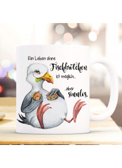 Tasse Becher Kaffeetasse Möwe Vogel Spruch Ein Leben ohne Fischbrötchen Kaffeebecher Geschenk Spruchbecher ts970