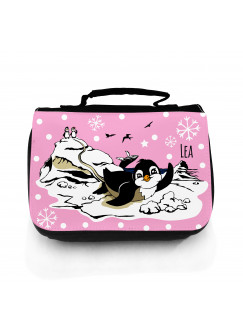 Hauptbild Waschtasche Pinguine auf Eisscholle mit Schneeflocken und Wunschname toilet bag penguins on ice floe with snowflakes and desired name wt049