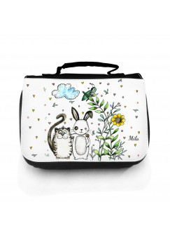 Waschtasche Kosmetiktasche Hase und Katze mit Wunschnamen wt107